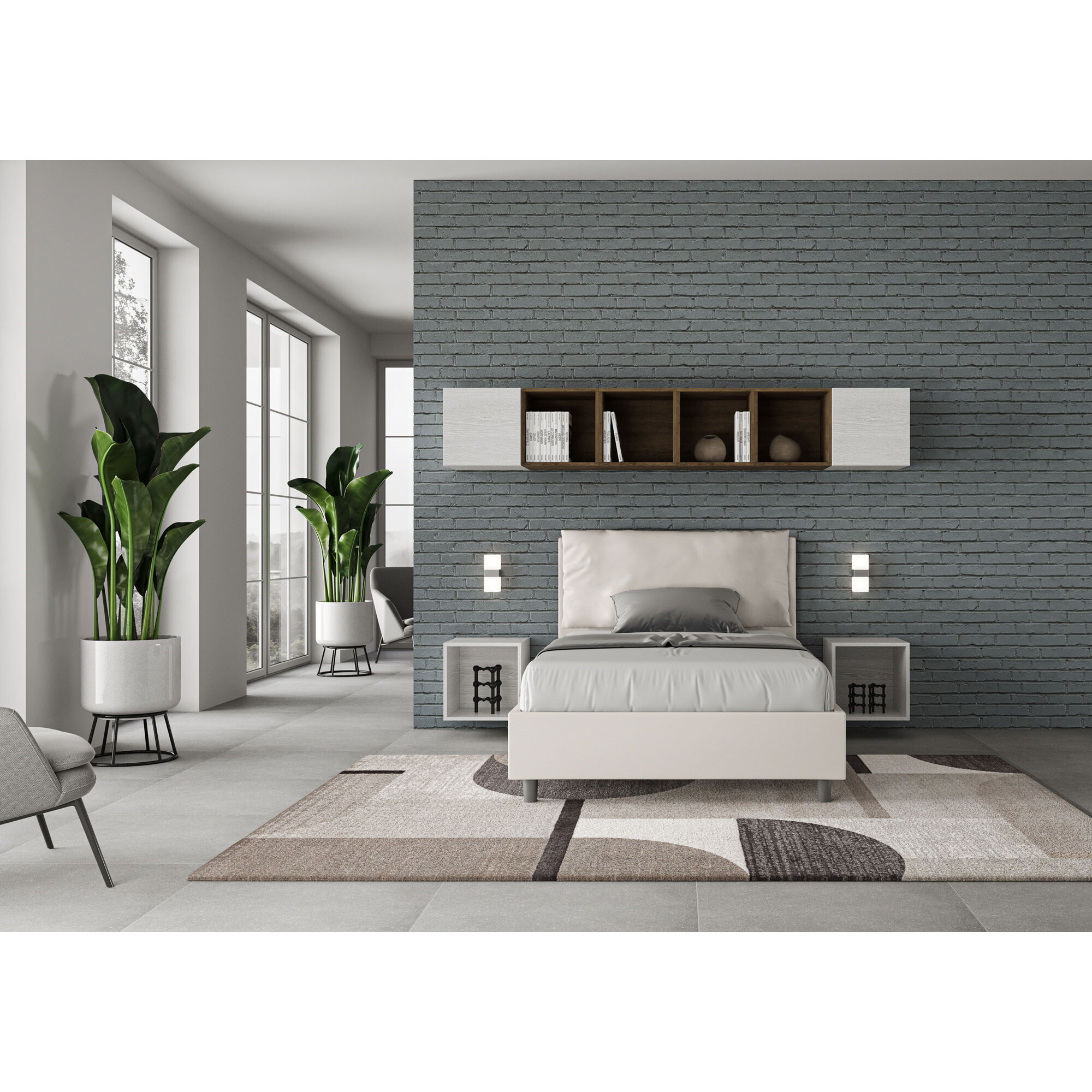 Letto una piazza e mezza senza rete imbottito 120x190 similpelle bianco Antea Large