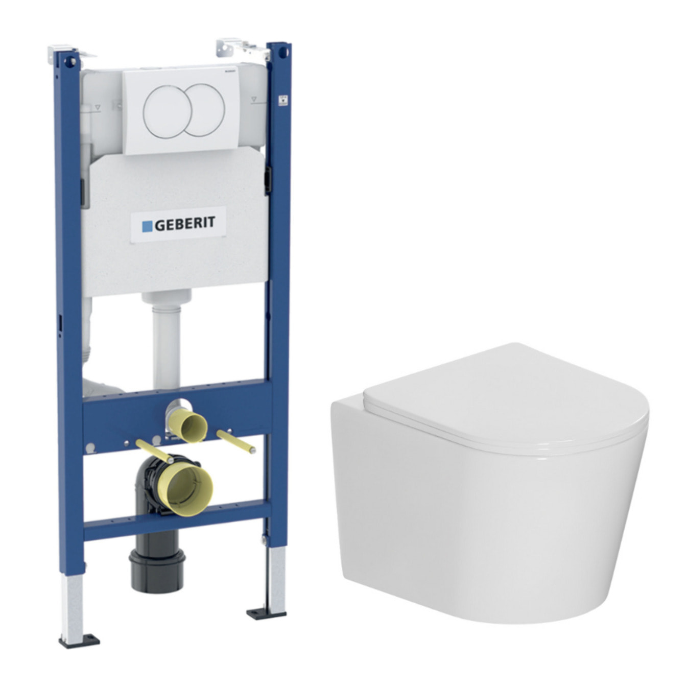 Duofix Pack WC bâti-support + WC suspendu sans bride avec abattant SoftClose Ceramia + plaque blanche (GEBCE14WT01MAN-FR)