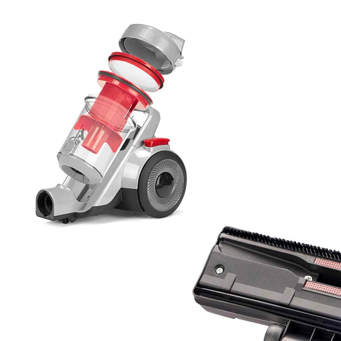 Aspirador ciclónico con ruedas 900W de potencia y 1500 ml de capacidad.