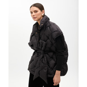 Gilet Imbottito Intrecciato con Cintura in Tessuto