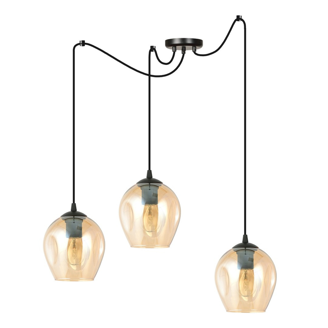 Lampada a sospensione Level con diffusori in vetro ambra e metallo nero