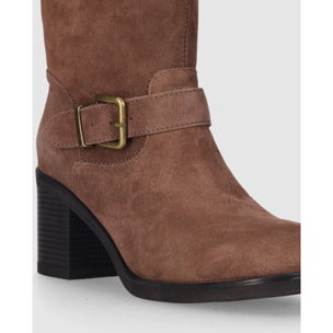 Botines de Serraje - Taupe - Tacón: 5 cm