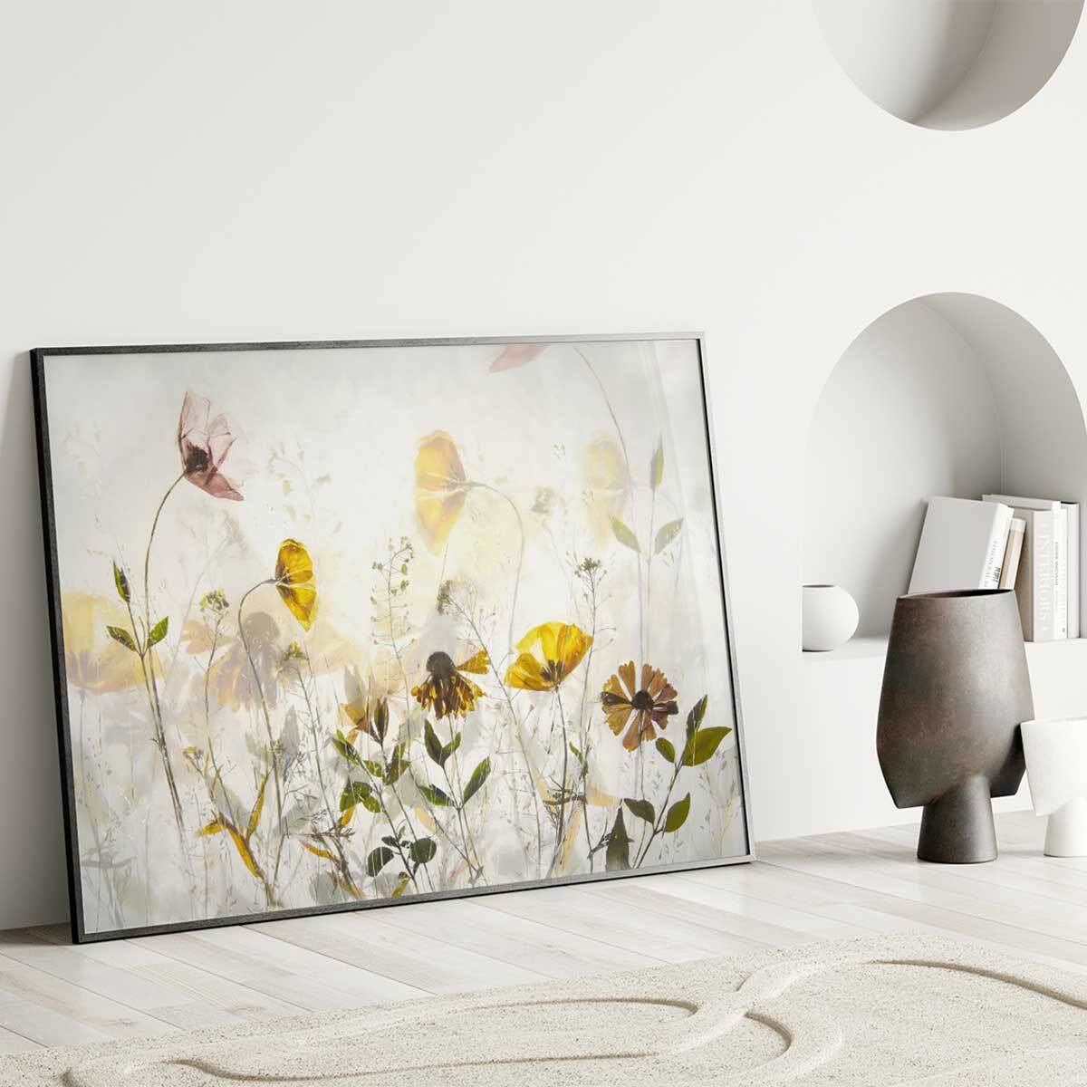 Affiche encadrée  Fleurs jaunes et pastel Affiche + cadre en métal - Noir