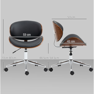 Vinsetto Silla de Oficina con Ruedas, Silla de Escritorio Tapizada en PU con Asiento Ancho y Curvado de Madera, Respaldo Acolchado, Altura Ajustable, Diseño sin Brazos, para Casa, Oficina, Negro