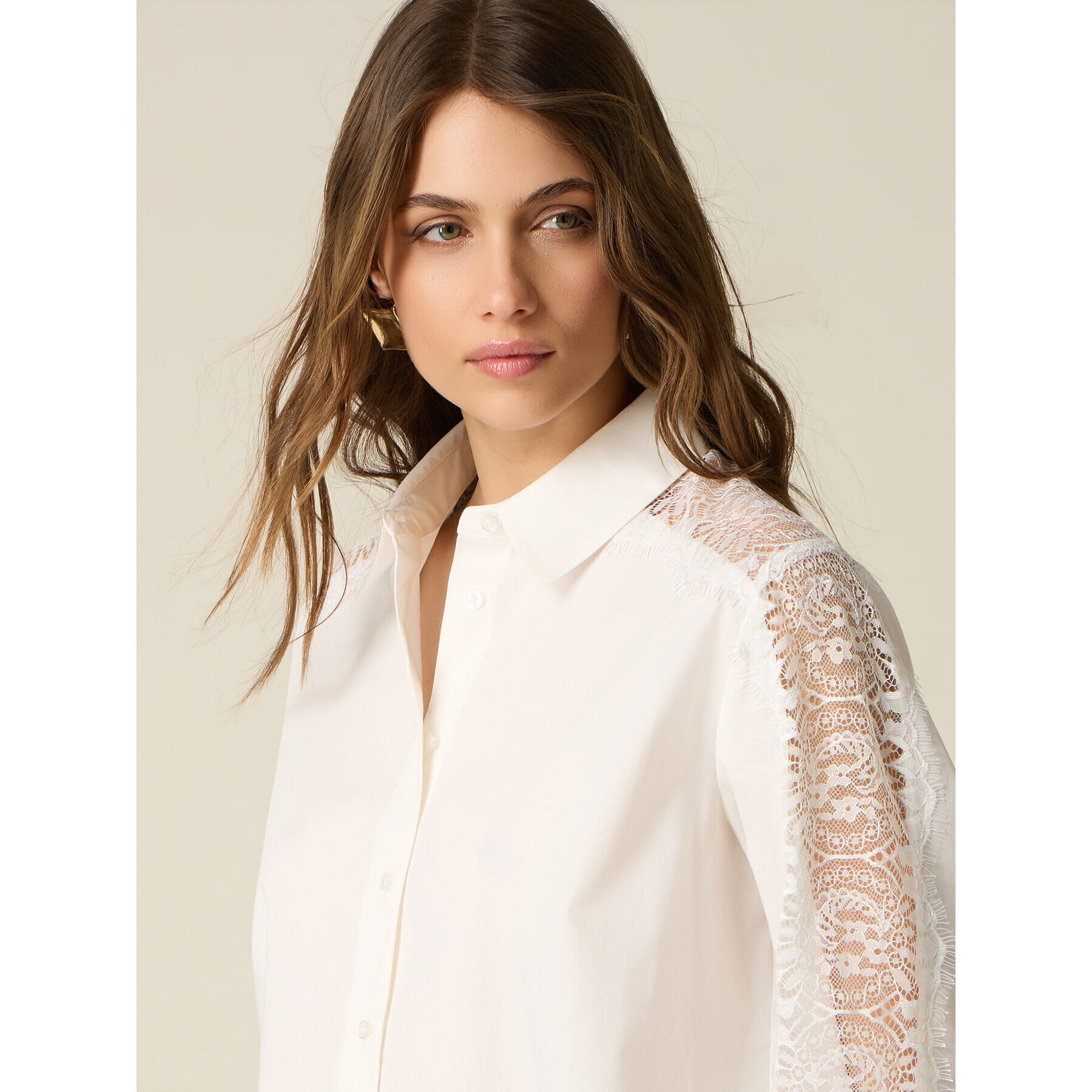 Oltre - Camicia cn inserto in pizzo - Bianco