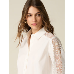 Oltre - Camicia cn inserto in pizzo - Bianco