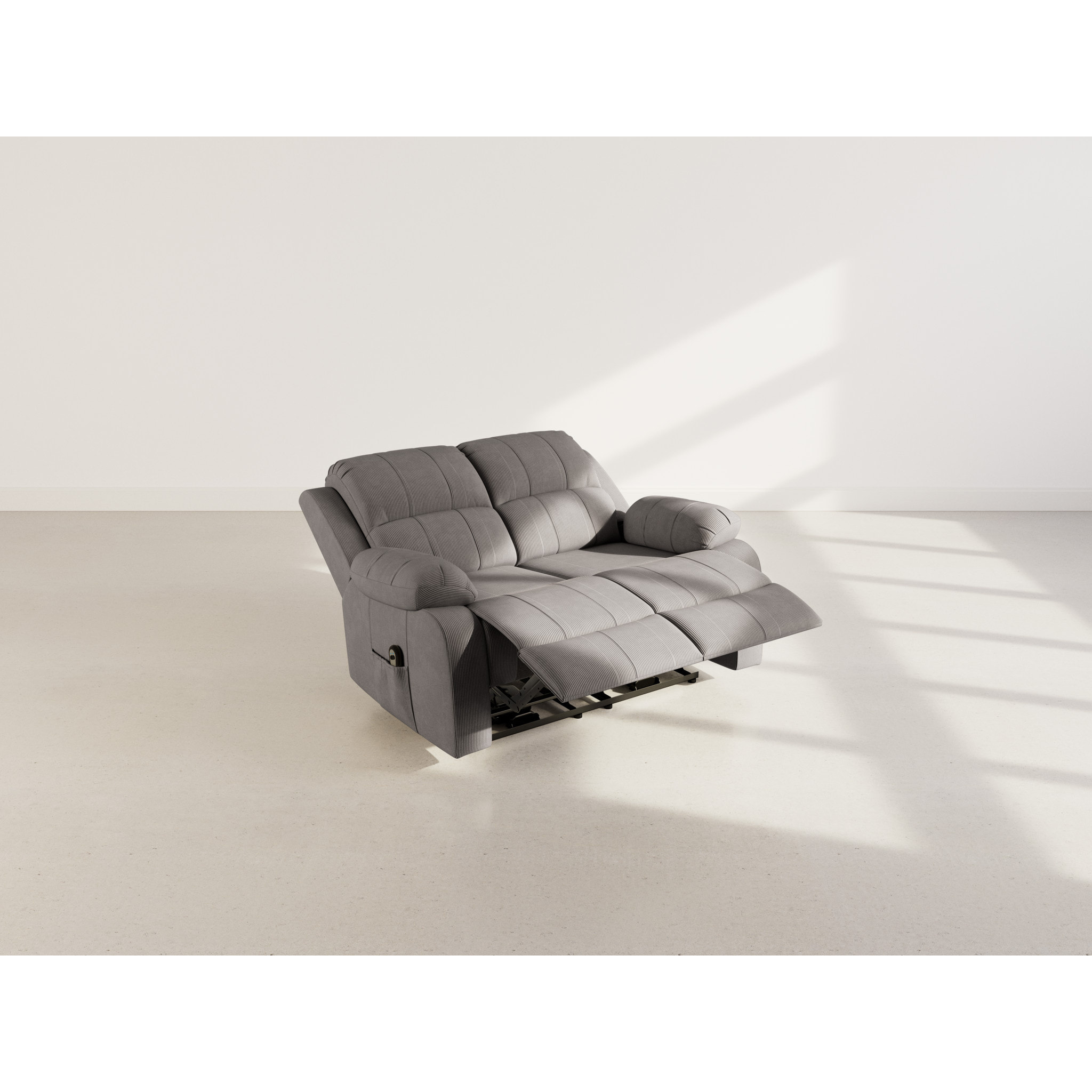 Armand - Canapé 2 places relax électrique en velours côtelé - Gris