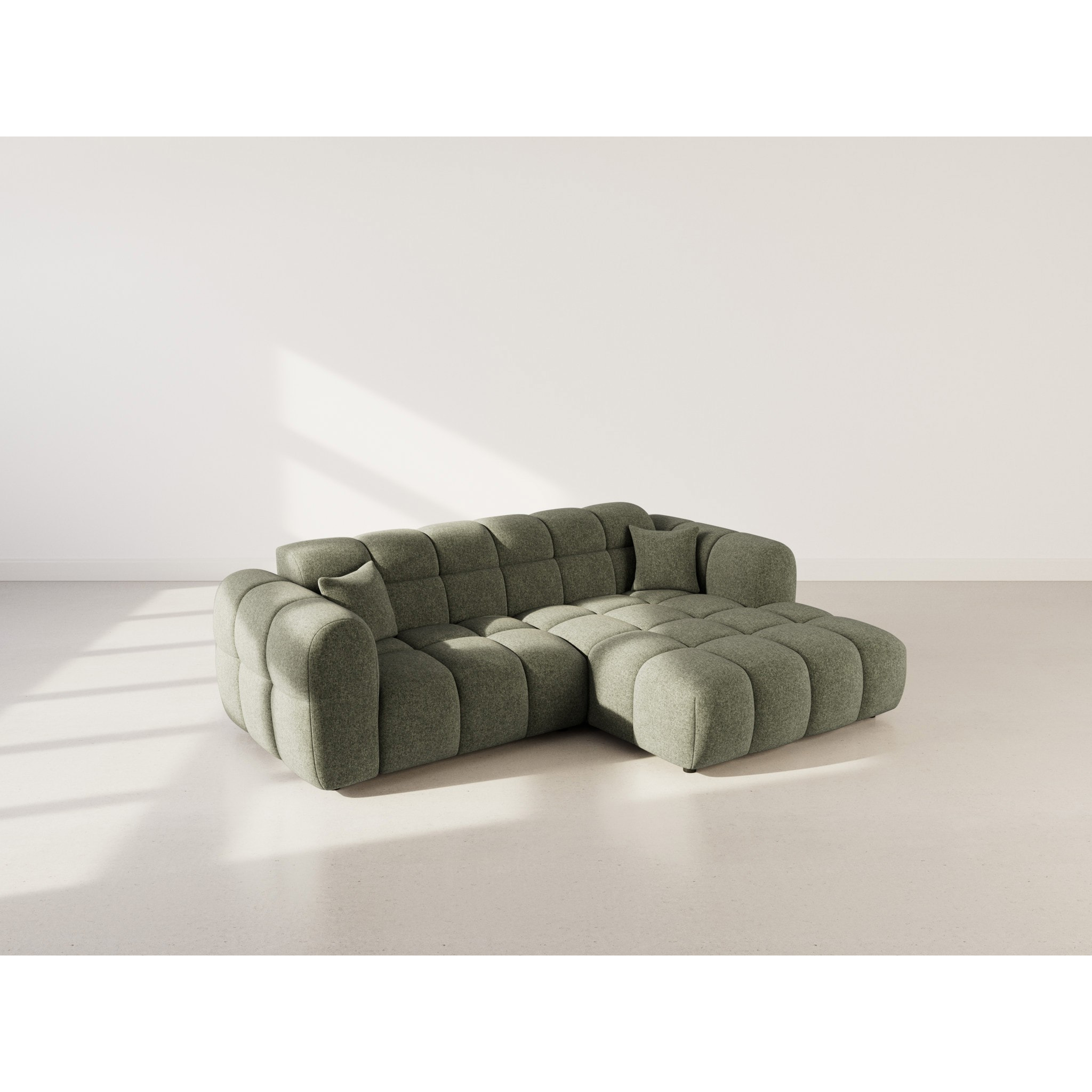 Mini Ray - Canapé d'angle droit 4 places en tissu texturé - Vert Kaki