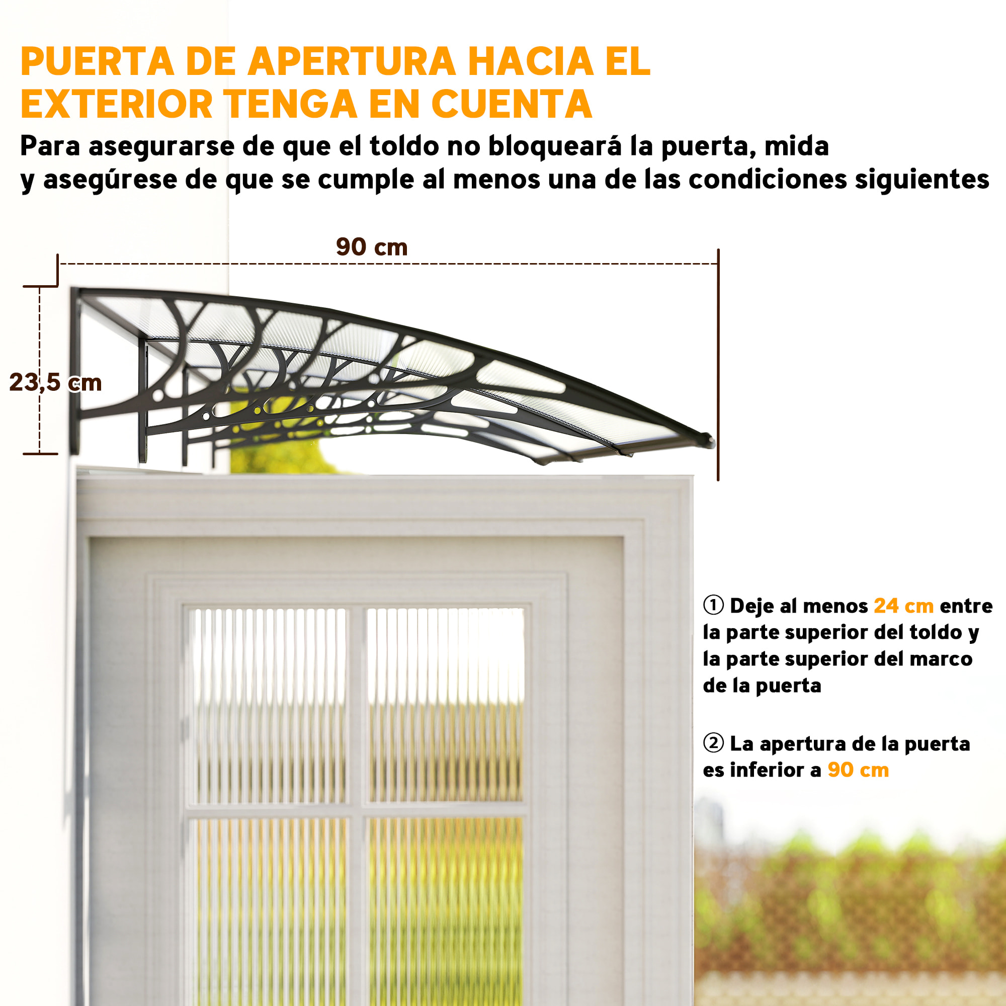 Marquesinas para Puertas y Ventanas 90x295x23,5 cm Tejadillo de Protección contra Sol y Lluvia Diseño Moderno Aleación de Aluminio Transparente