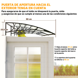 Marquesinas para Puertas y Ventanas 90x295x23,5 cm Tejadillo de Protección contra Sol y Lluvia Diseño Moderno Aleación de Aluminio Transparente
