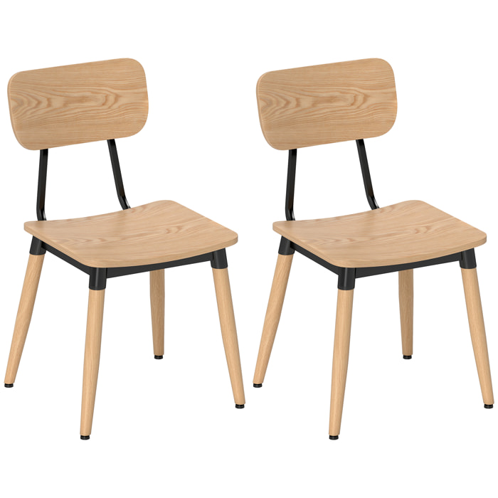 Lot de 2 chaises de salon style nordique néo-rétro piètement acier effilé effet bois