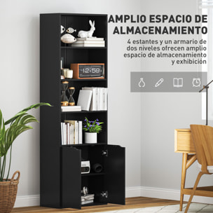 Estantería para Libros de 6 Niveles, Librería con 2 Puertas, 4 Estantes Abiertos, Armario Alto para Salón, Estudio, Oficina, 59x29x180 cm, Negro