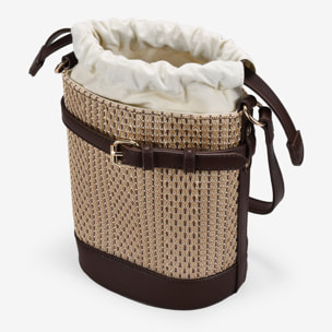 Bolso cubo marrón con cinturón y hebilla