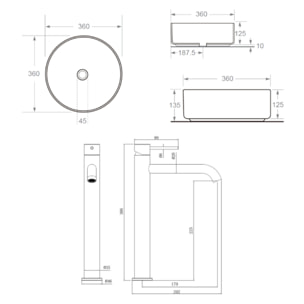 Aurum mitigeur lavabo inox, or rose + Ceramia PixL 36x12,5 cm vasque à poser, sans trop-plein, blanc (SAT285BRGCEPX3636)