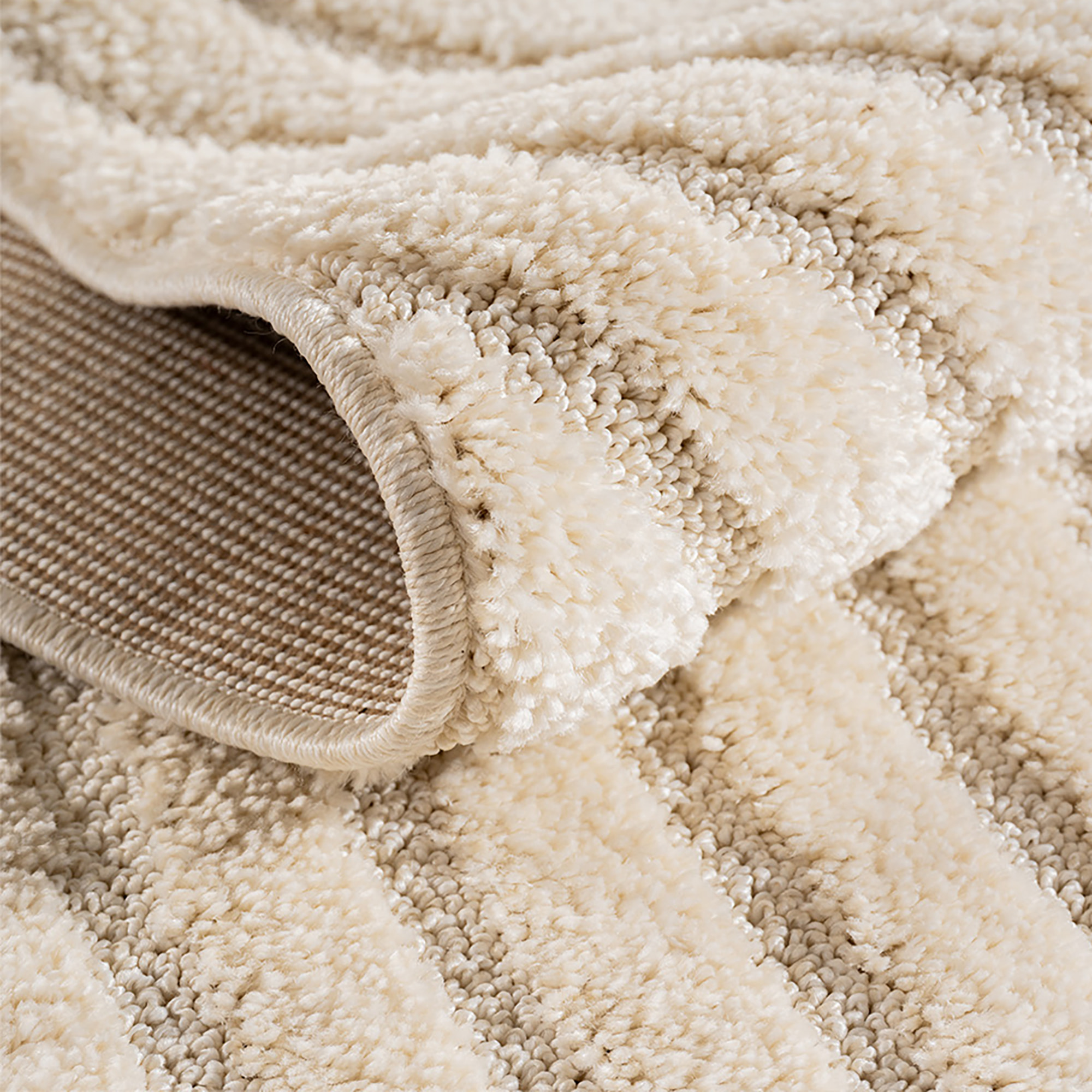 TURIN - Tapis rond moderne à motif arc en relief crème