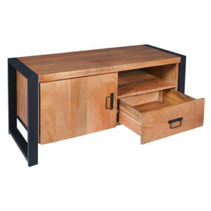 Petit meuble TV bois métal 1 tiroir 1 porte MILORA