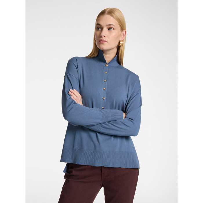 Elena Mirò - Jersey polo de viscosa con botones joya - Azul