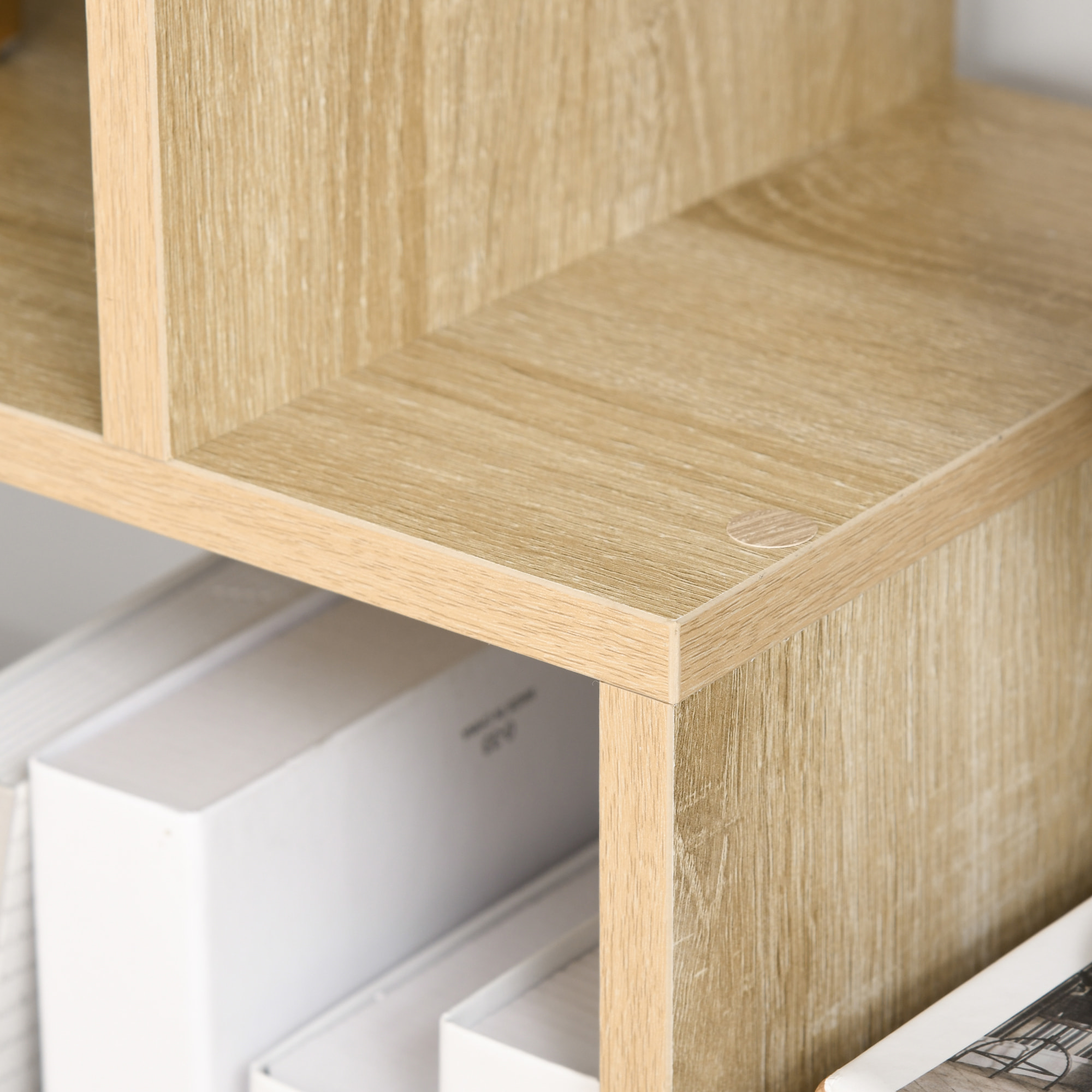 Bibliothèque étagère meuble de rangement dim. 70L x 24l x 178H cm en zigazag et 8 espaces en panneau de particules naturel