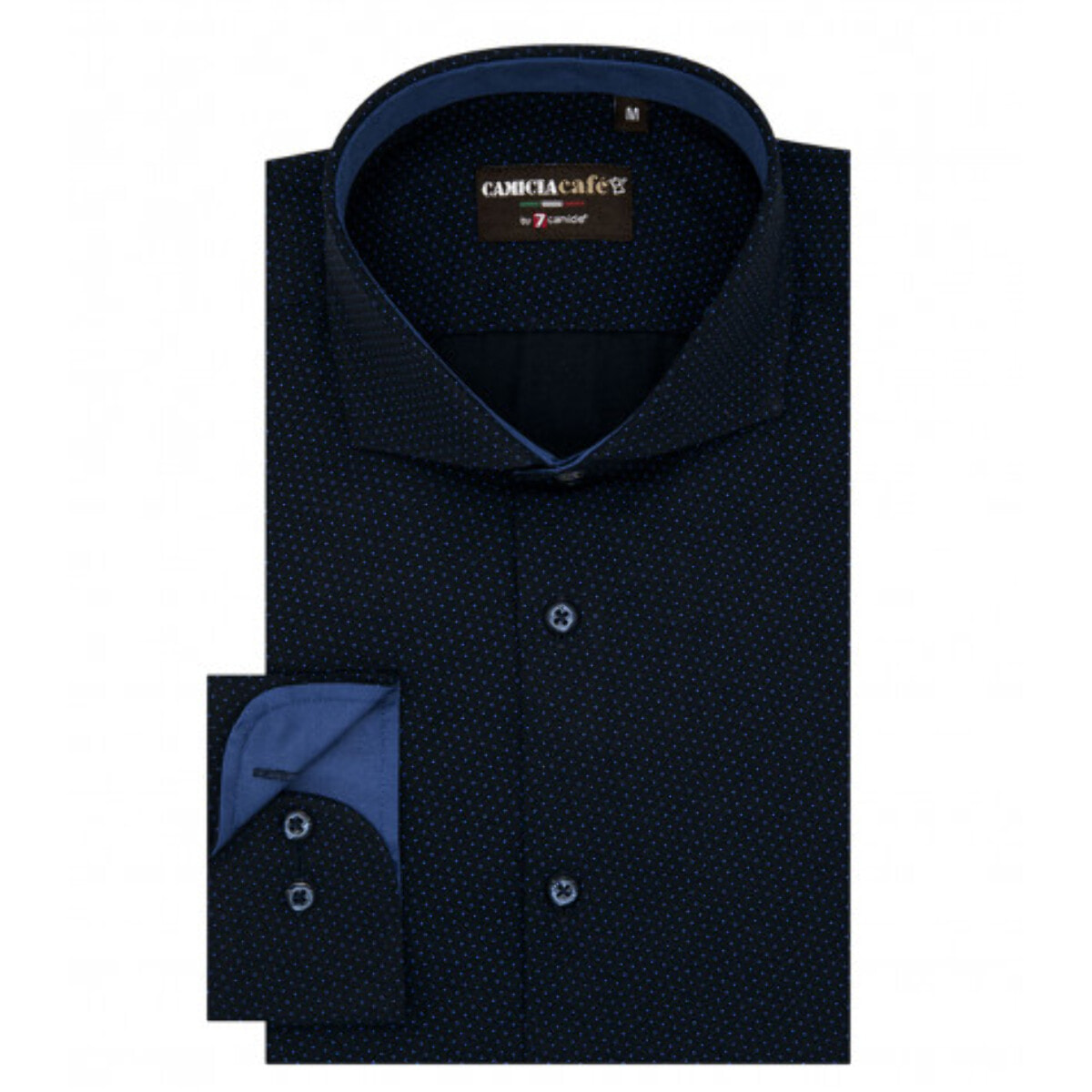 Camicia Uomo 1 Bottone Francese Slim Cotone Poliestere Stampato Blu Scuro Avion