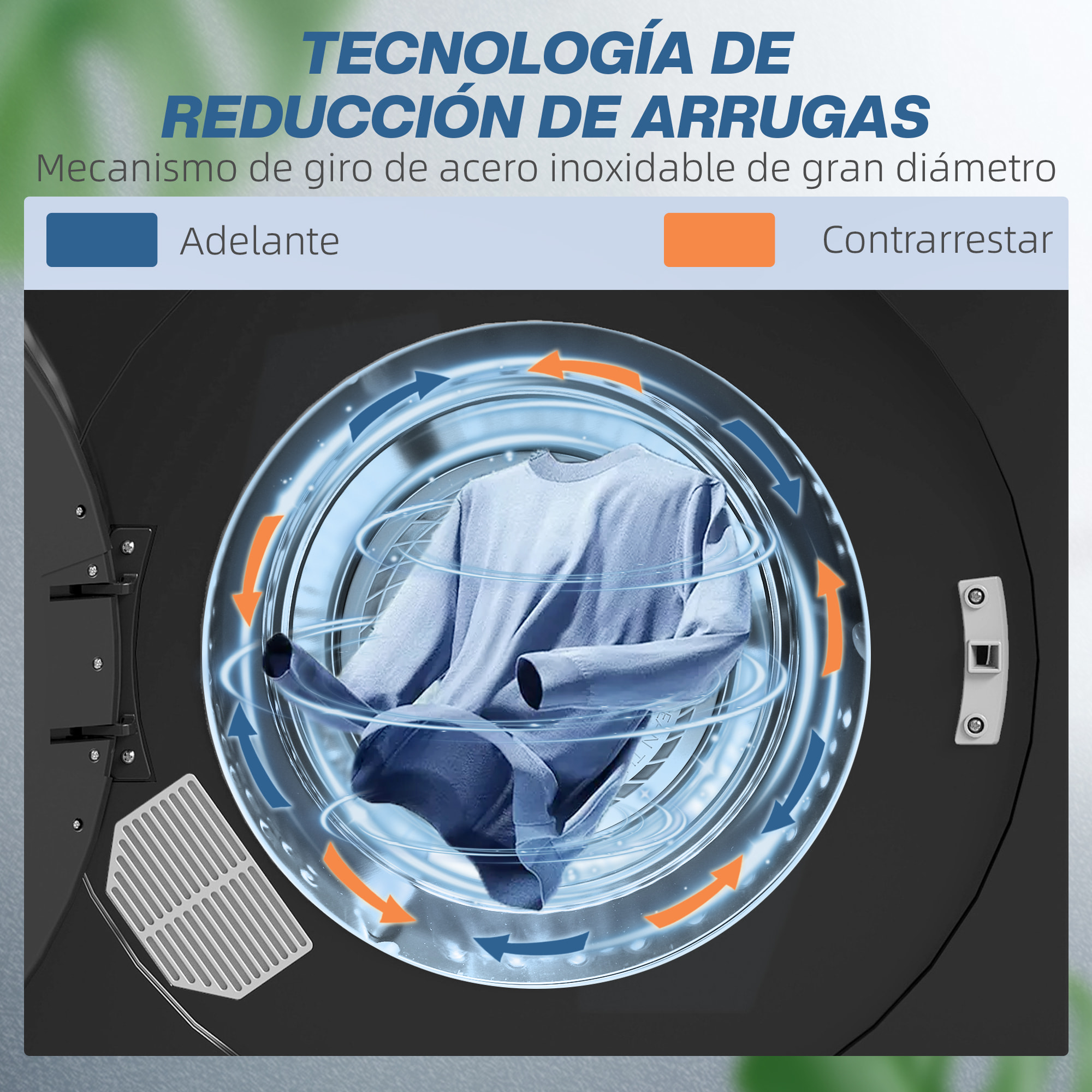 Secadora de Evacuación 5 KG Secadora de Ropa 1000W Función Antiarrugas Función Esterilizar Temporizador Pantalla LED Táctil Tambor Inox Negro