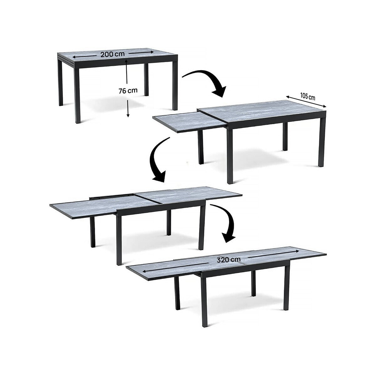 Table extensible et chaises de jardin en aluminium "Lagos" - 200/320 x 105 x 76 cm - Taupe - 10 places