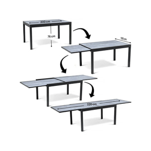 Table extensible et chaises de jardin en aluminium "Lagos" - 200/320 x 105 x 76 cm - Taupe - 10 places
