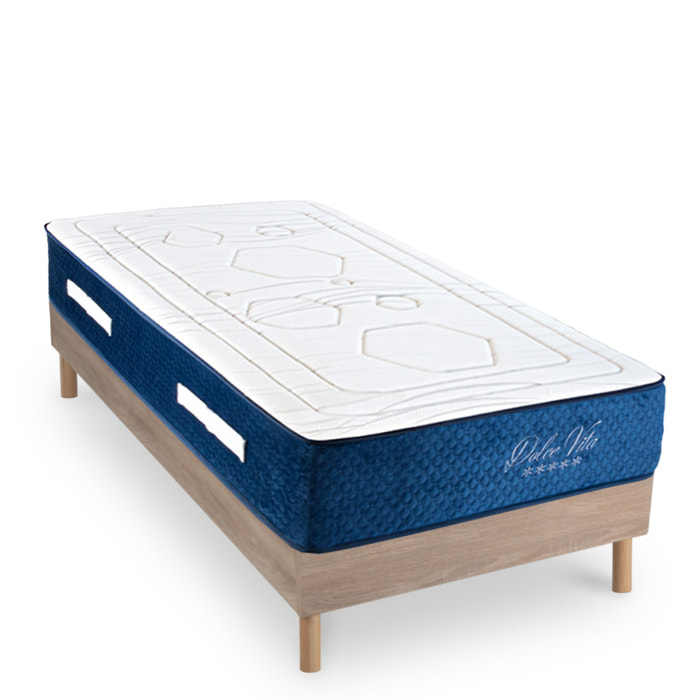 Ensemble DOLCE VITA | 1 Place | Matelas Ressorts Ensachés + Sommier Kit Bois