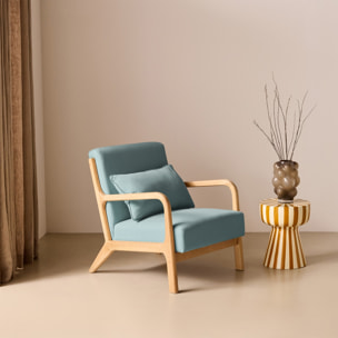 Fauteuil scandinave bois d'hévéa et tissu LORENS
