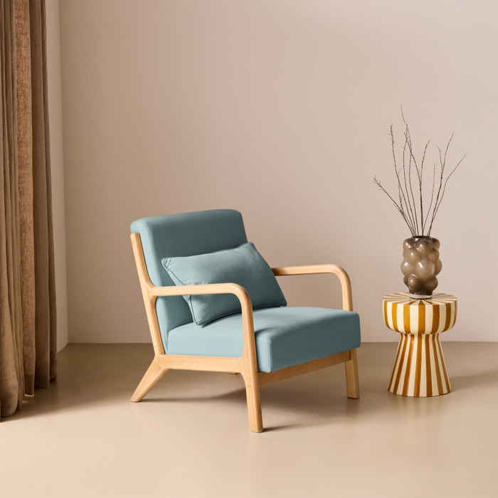 Fauteuil scandinave bois d'hévéa et tissu LORENS