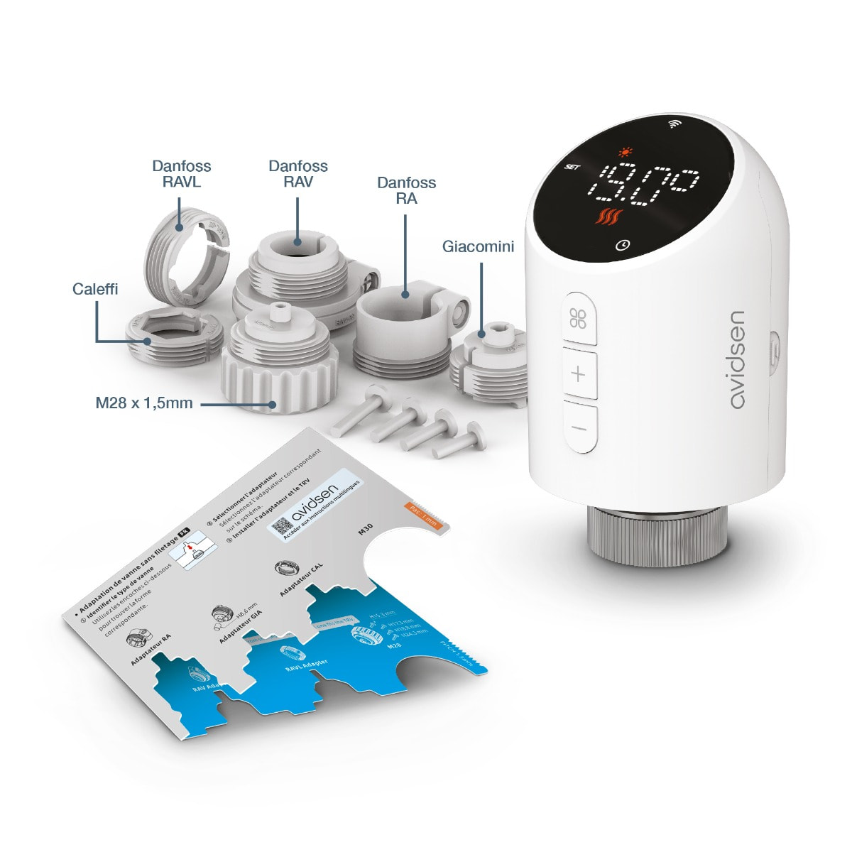 Lot de 4 vannes thermostatiques connectées HomeFlow TRV de chez Avidsen