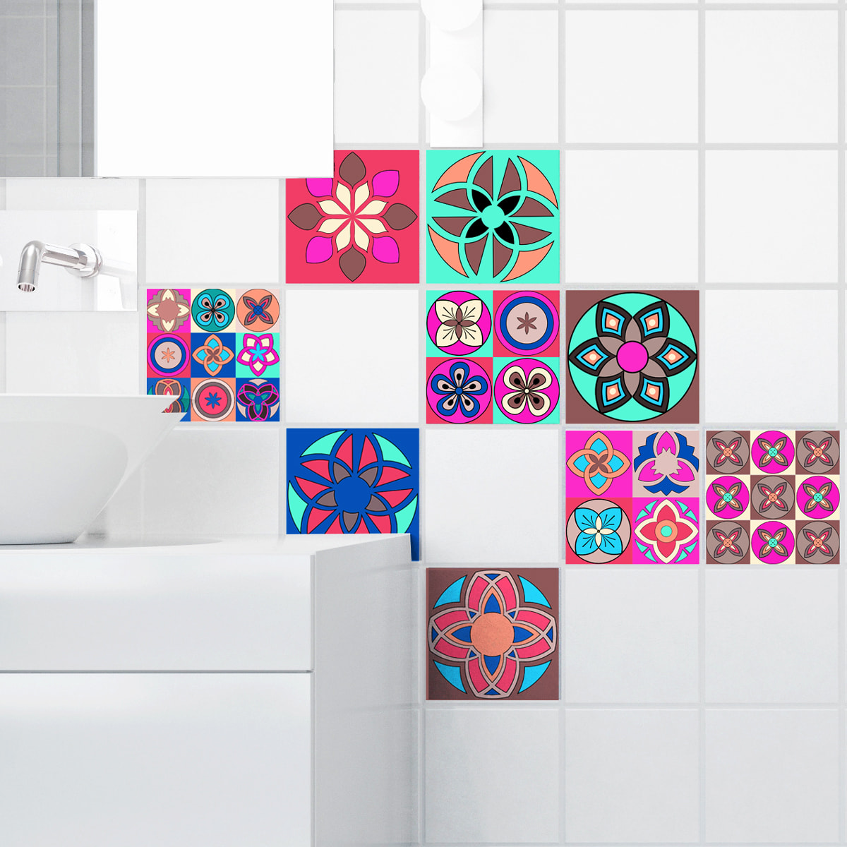 Stickers muraux - Sticker Mural Carrelage adhésif Cuisine Salle de Bain - 9 STICKERS CARRELAGES AZULEJOS ORNEMENTS ARTISTIQUES