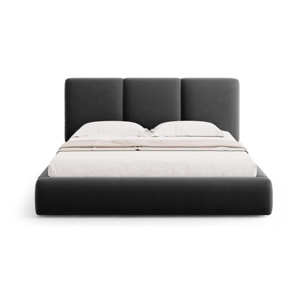 Lit coffre avec tête de lit "Nicolas" 140x200cm en velours gris foncé