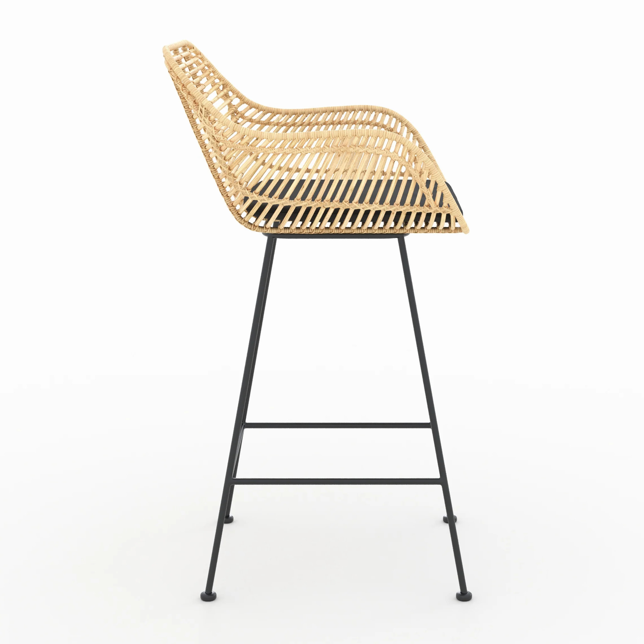 Lot de 2 chaises pour îlot central 66 cm en rotin et tissu noir - Pops