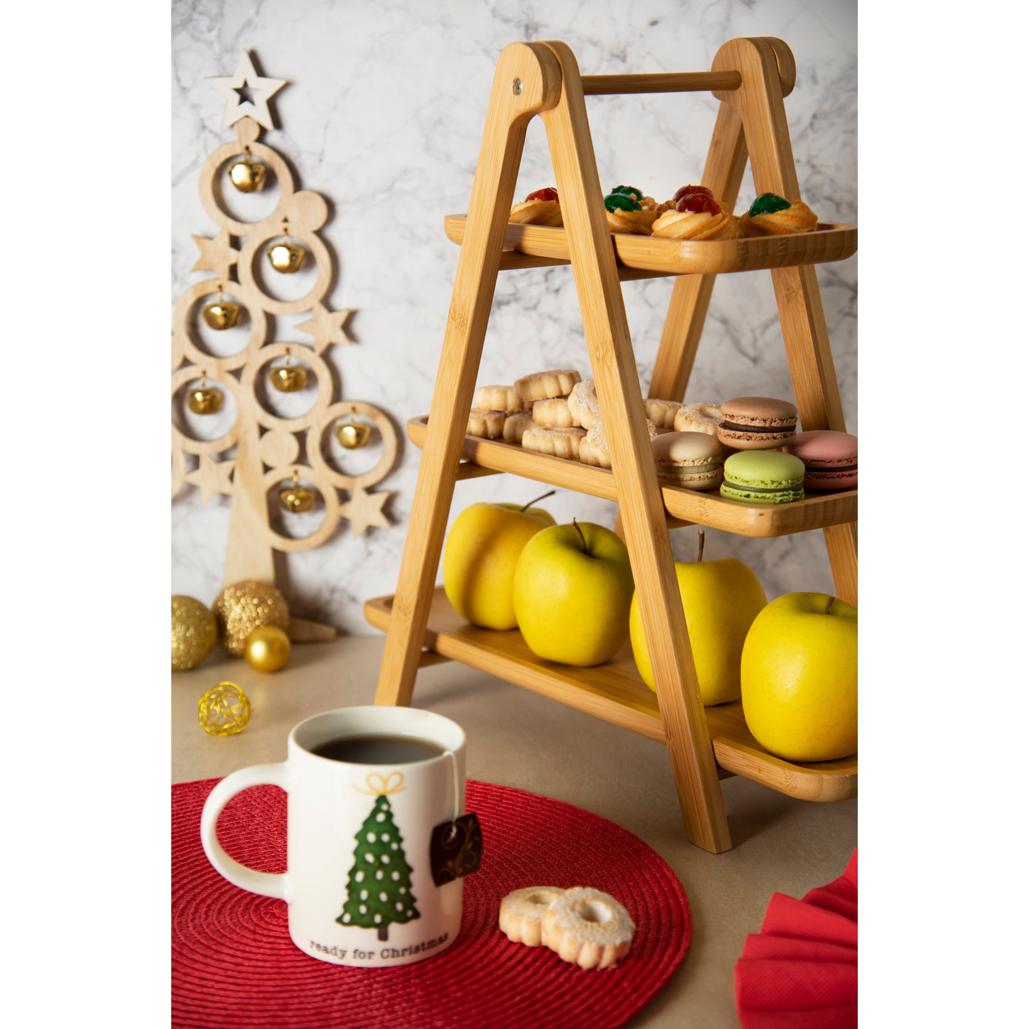 Alzata Apribile con 3 Vassoi Excelsa- Eco Living, Bambù Legno Naturale