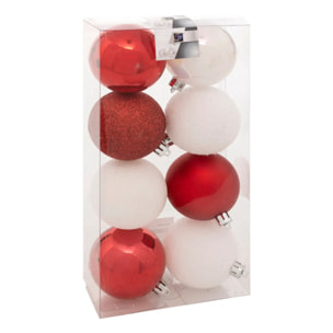 Lot de 8 boules D.7cm rouge blanc