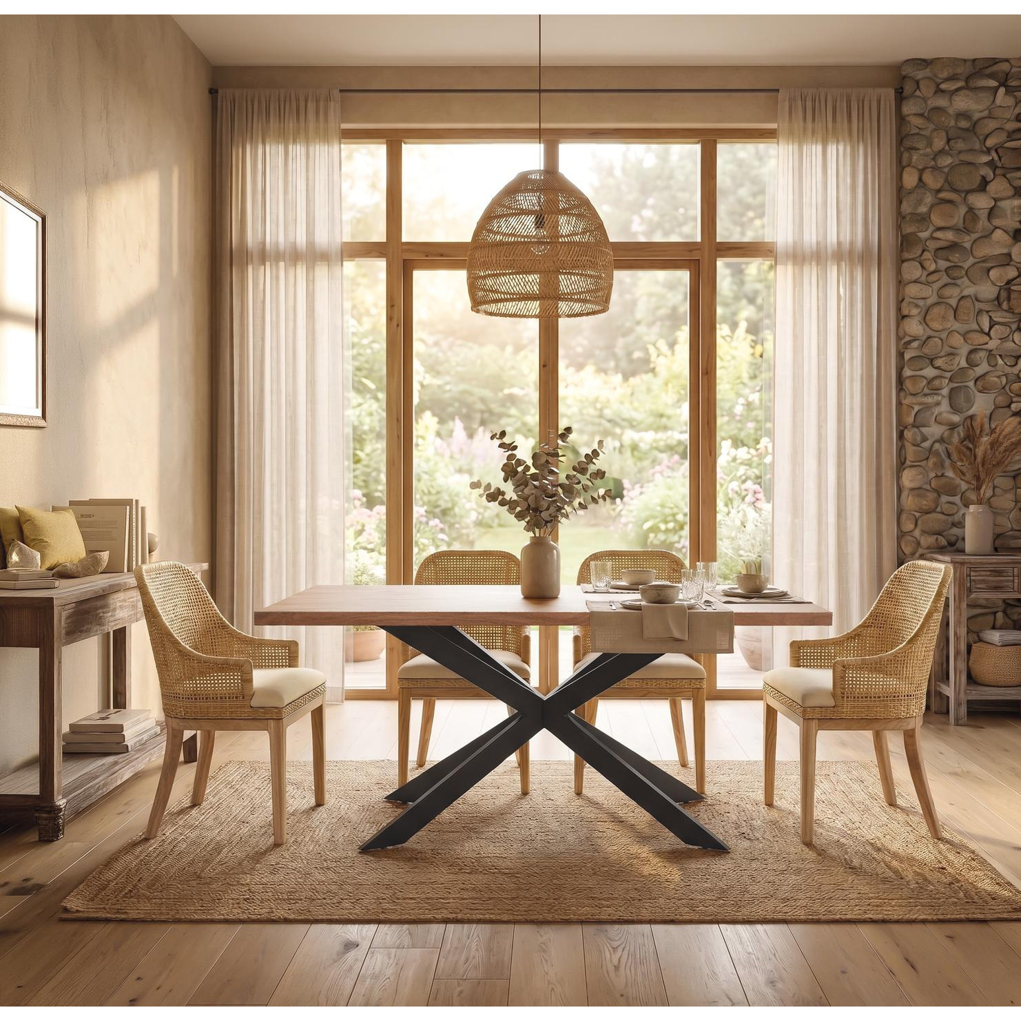 Mesas de Comedor de Madera de Acacia 180 Cm Estilo Industrial