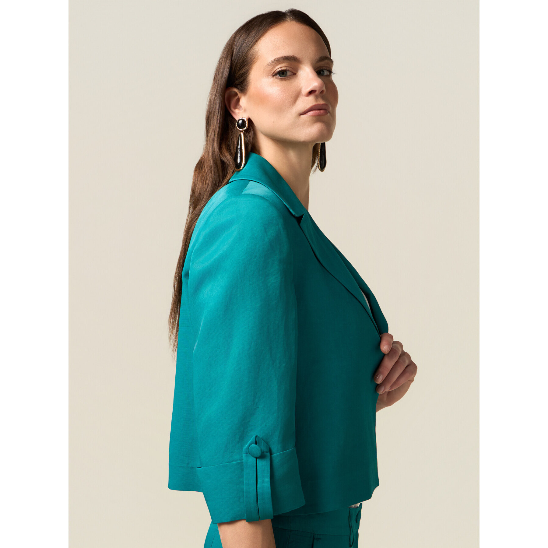 Oltre - Chaqueta estructurada de mezcla de lino - Petrol Blue