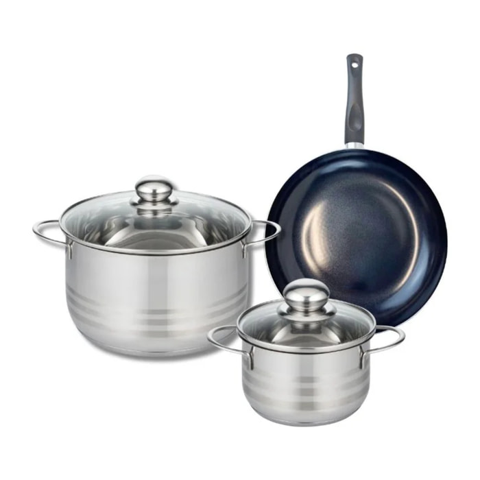 Ensemble de 1 Poêle de cuisson 20 cm et 2 faitouts 14 et 20 cm Elo Prima Brillant