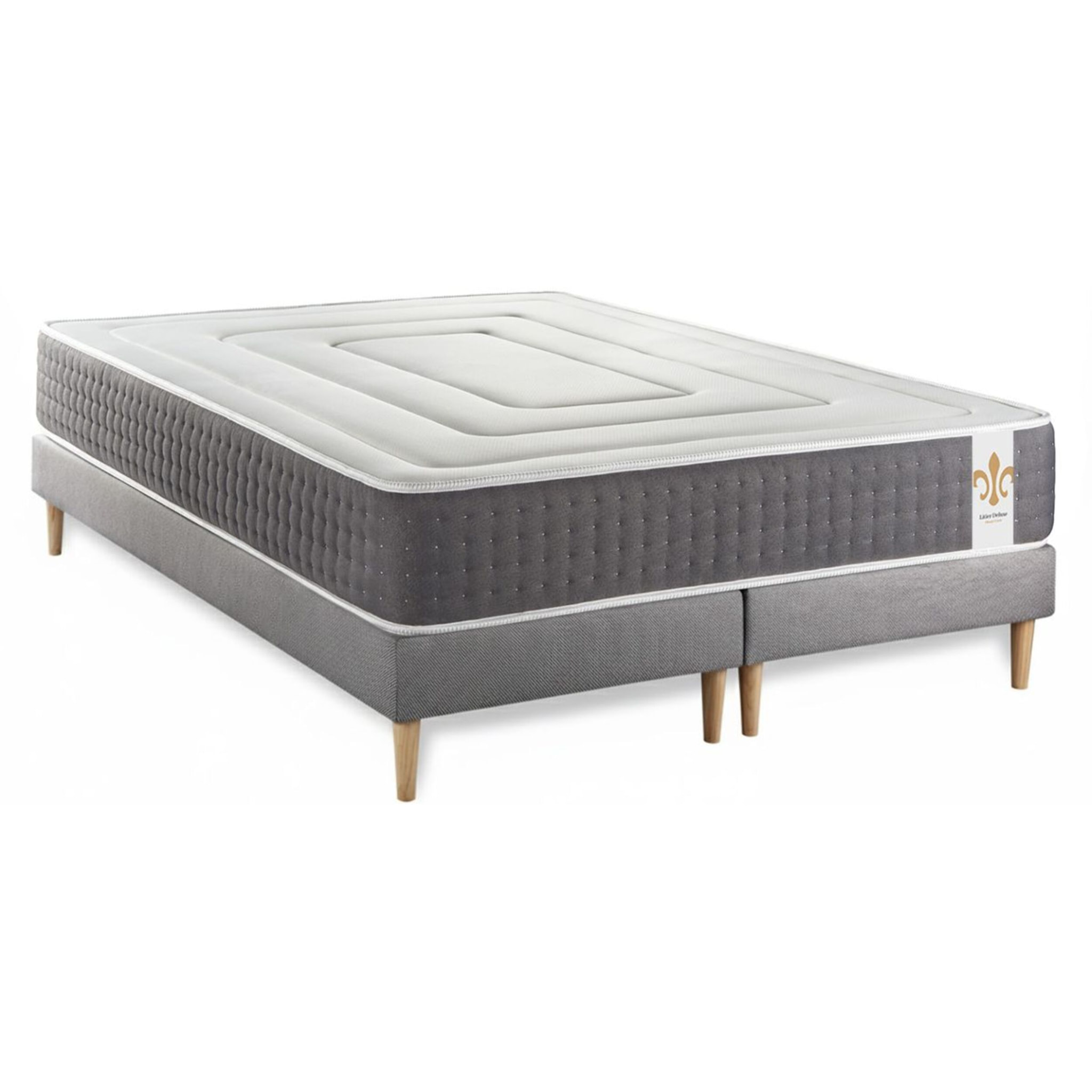 Ensemble Matelas Vingt-Six - 26cm - Ressorts ensachés et mémoire de forme - Confort 5? - Sommier Tapissier Gris
