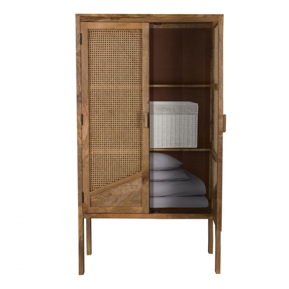 Armoire Tiki en cannage 2 portes en bois