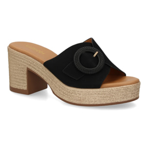 Zueco de tacon comodos y elegantes diseño moderno con hebilla decorativa