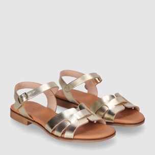 Sandalias de Piel - Platino - Tacón: Bajo