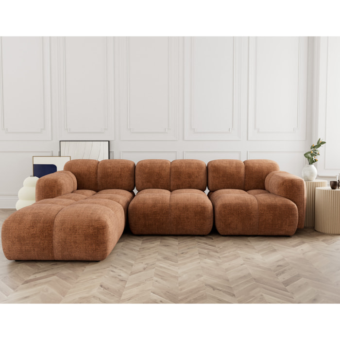 Grace - canapé modulable d'angle réversible 4 places en velours texturé - Rouille