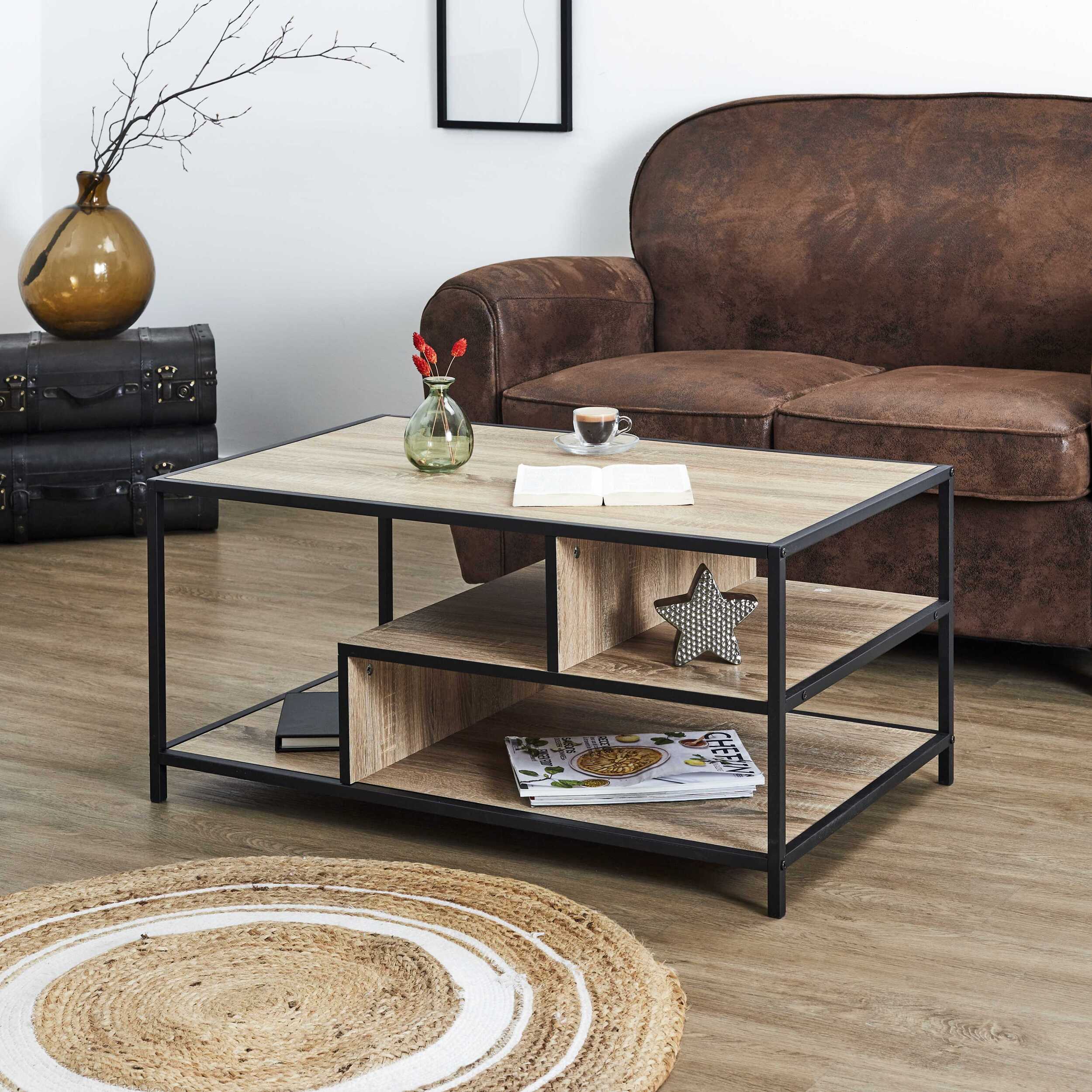 Table Basse - HOME DECO FACTORY - Edison - Indus - Marron et Noir