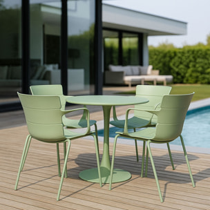 Ensemble de repas table et 4 fauteuils en polypropylène vert MONTAUK