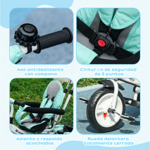 Triciclo para Bebés 6 en 1 Triciclo Evolutivo para Niños de 1-5 Años con Toldo Plegable Mango de Empuje Telescópico Cinturón de Seguridad y Cesto Carga 25 kg Verde Mint