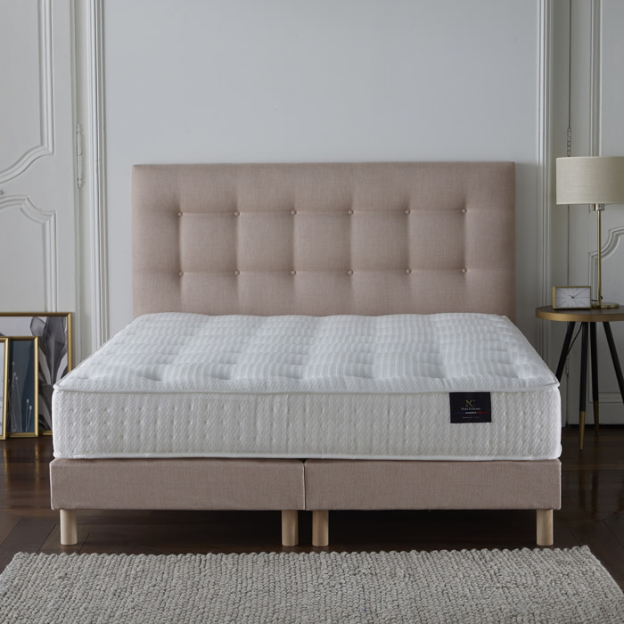 Ensemble Pulsar + tête de lit capitonnée - Matelas ressorts ensachés Mémoire de forme - Sommier Rose Poudré