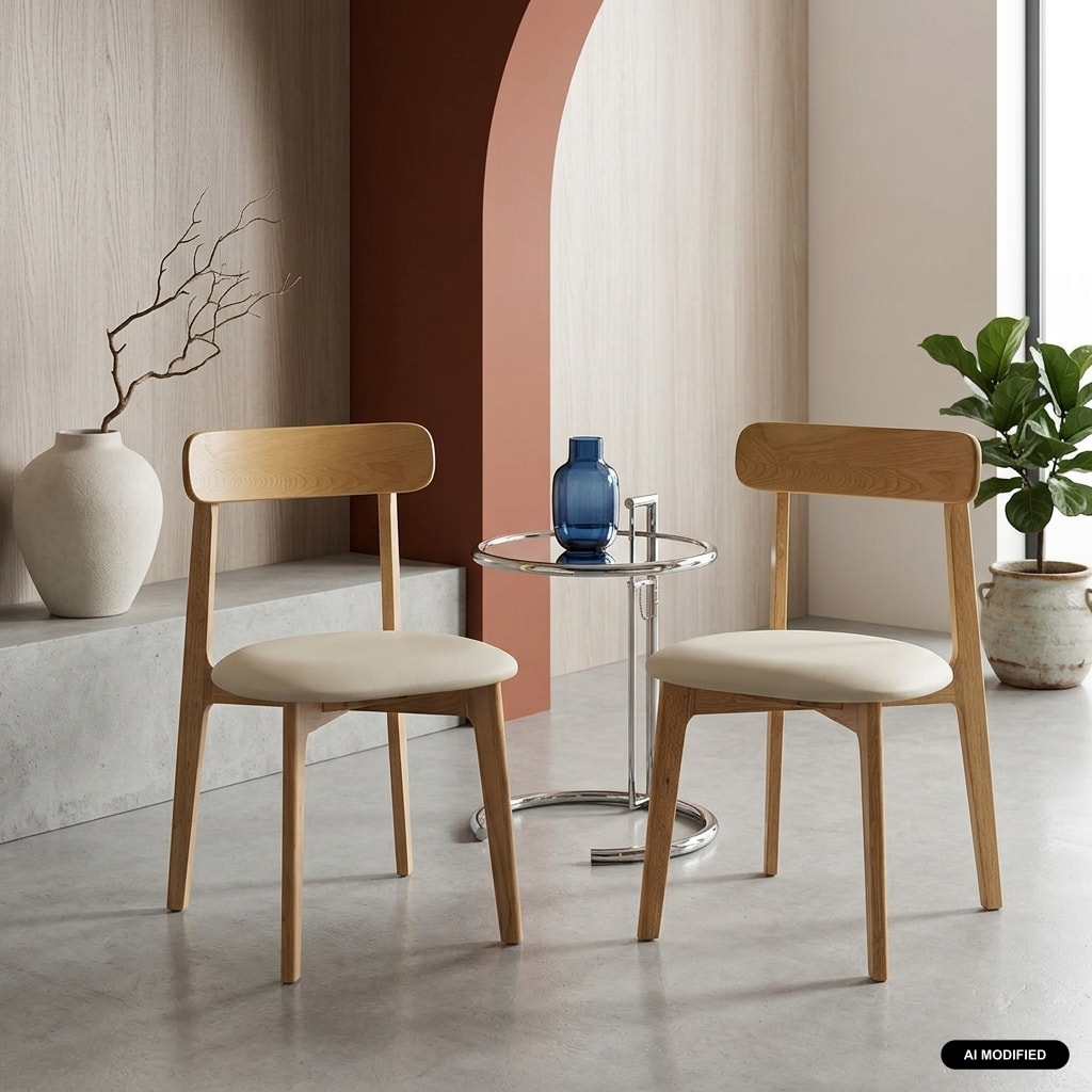 Chaise vintage bois d'hévéa et simili cuir (lot de 2) VICTOIRE