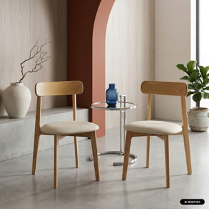 Chaise vintage bois d'hévéa et simili cuir (lot de 2) VICTOIRE