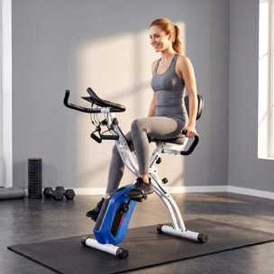 Vélo d'appartement pliable 3-en-1 classique semi-allongé bandes de résistance bleu